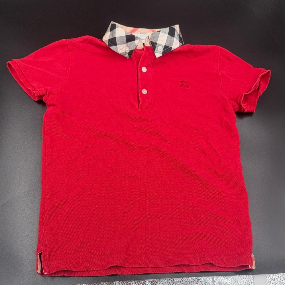 Burberry Red Kids Polo Shirt with Checkered Collar